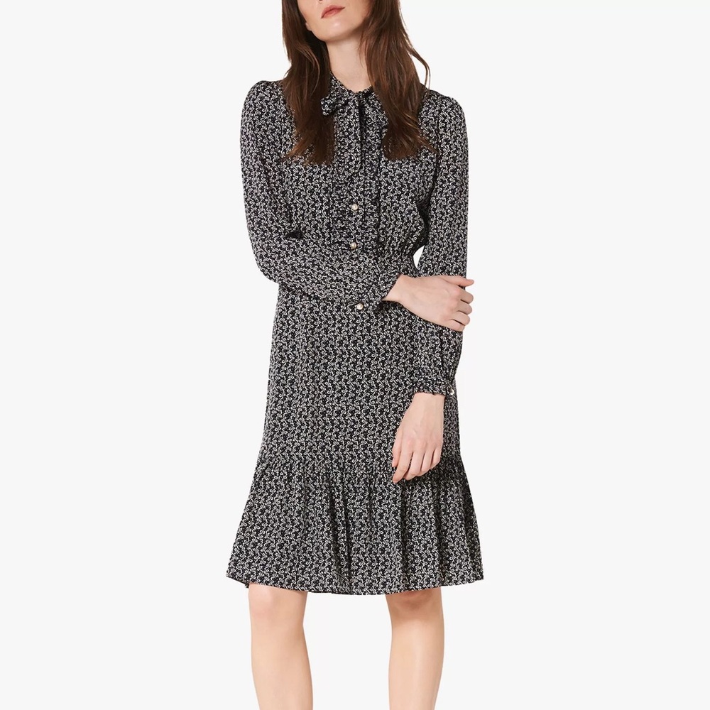 LK Bennett Mimosa Bow Print Silk Dress, Navy/Cream